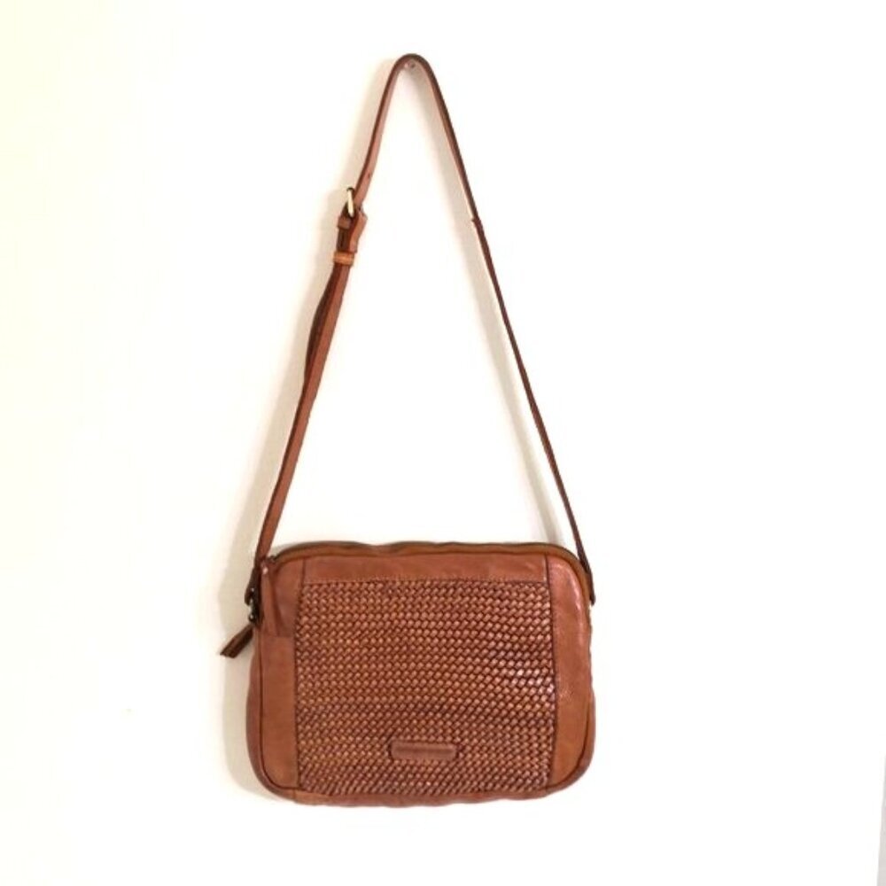 Marta Ponti Woven Leather Shoulder/Crossbody Bag Cognac Slouchy 11.5" Lx9"Wx 2"D